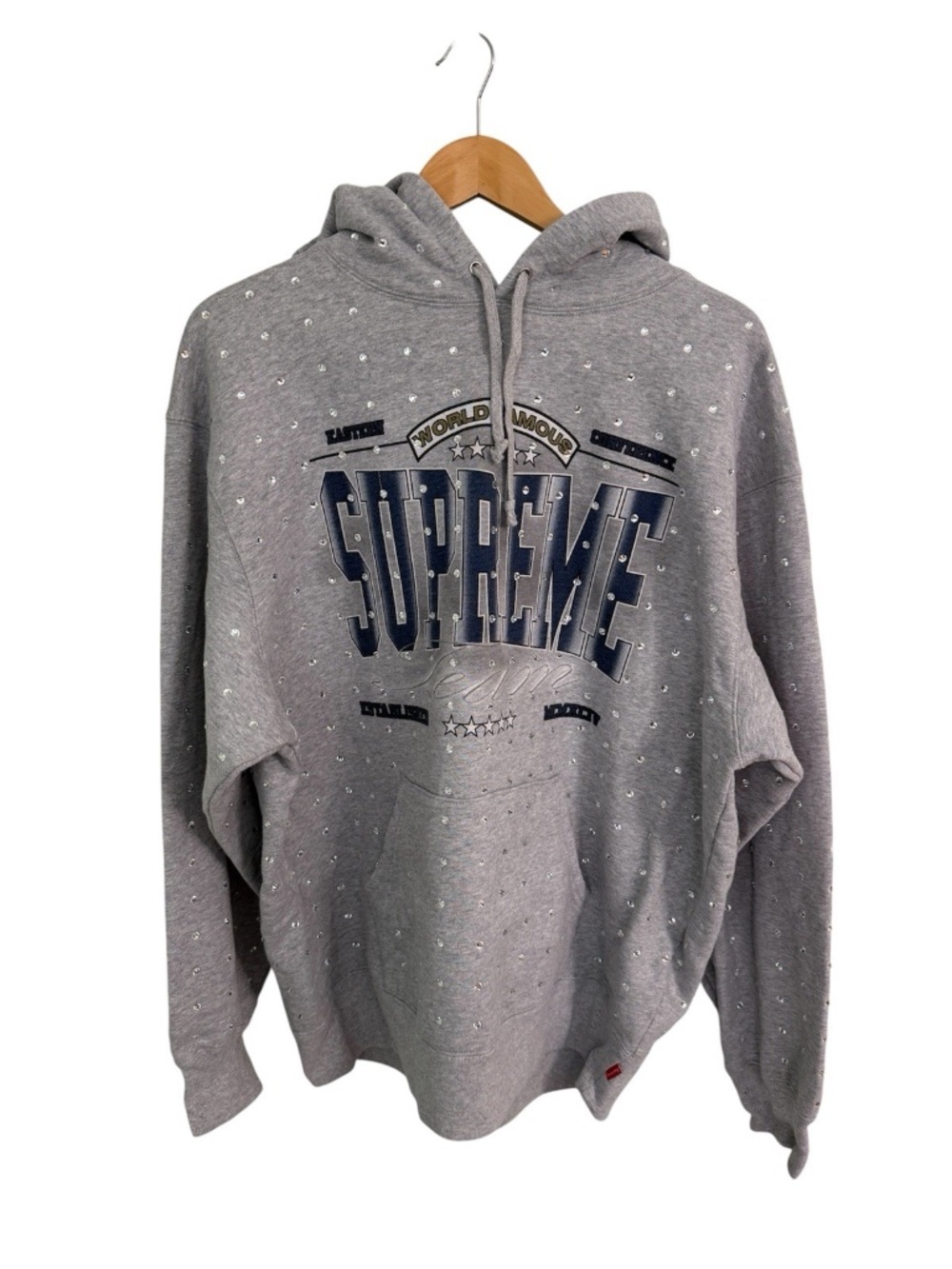 Supreme Rhinestone Hooded Sweatshirt Heather Grey Size Large